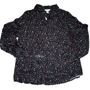 Christopher & Banks Womens Collared Button Front Blouse-Black-Size L-NWT